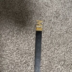 Black Leather reversible  Belt with Gold 'M' Buckle